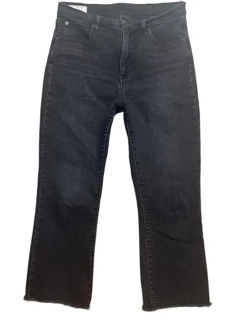 Kick Fit High Rise Jeans 31 12R Black Raw Hem Cropped Flare