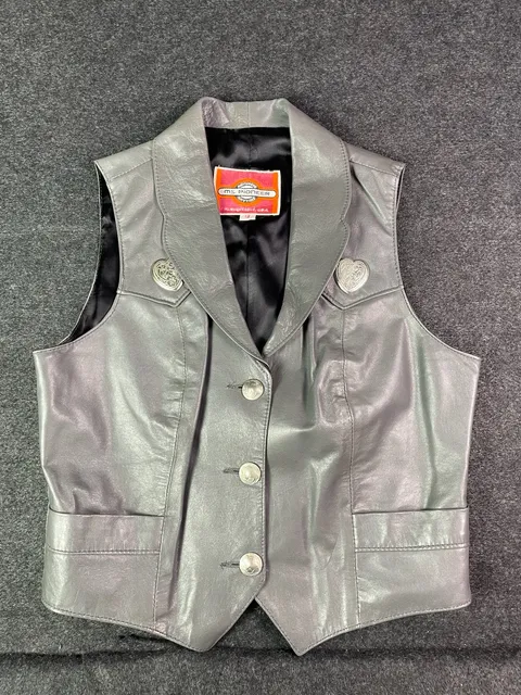 Ms. Pioneer Leather Vest Size 12 Gray Western Heart Conchos