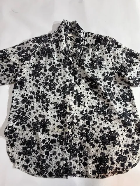 Vintage MG Black White Geometric Pattern Short Sleeve Blouse