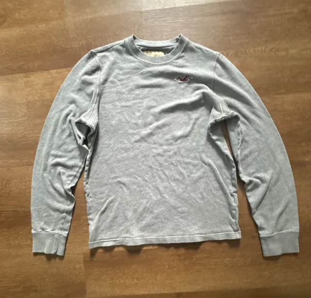 Hollister Long Sleeve Thermal Shirt Size L Gray Crew Neck Embroidered Logo