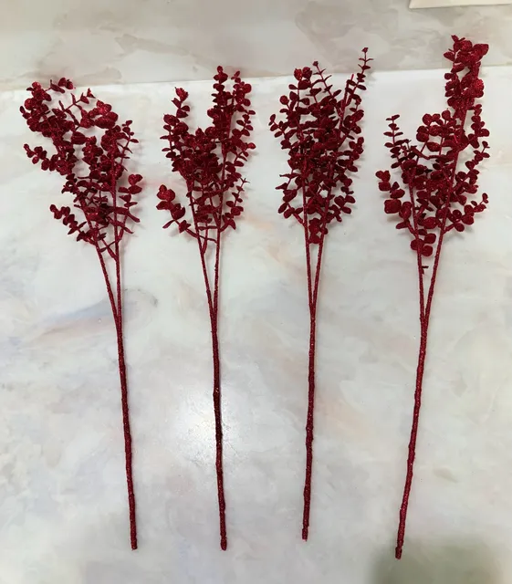 Red Glitter Floral Stem 4 Set