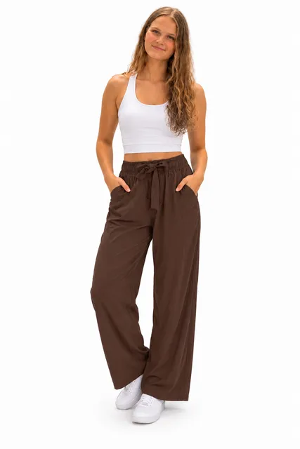 H&M Wide Leg Pants Size S Brown Tie Waist