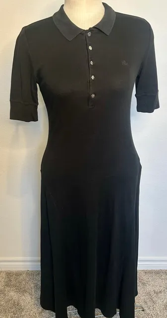 Lauren Ralph Lauren Polo Dress Size M Black Ribbed Knit Midi