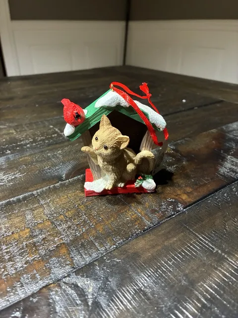 Christmas Ornament Cat In Birdhouse With Cardinal Holiday Decor