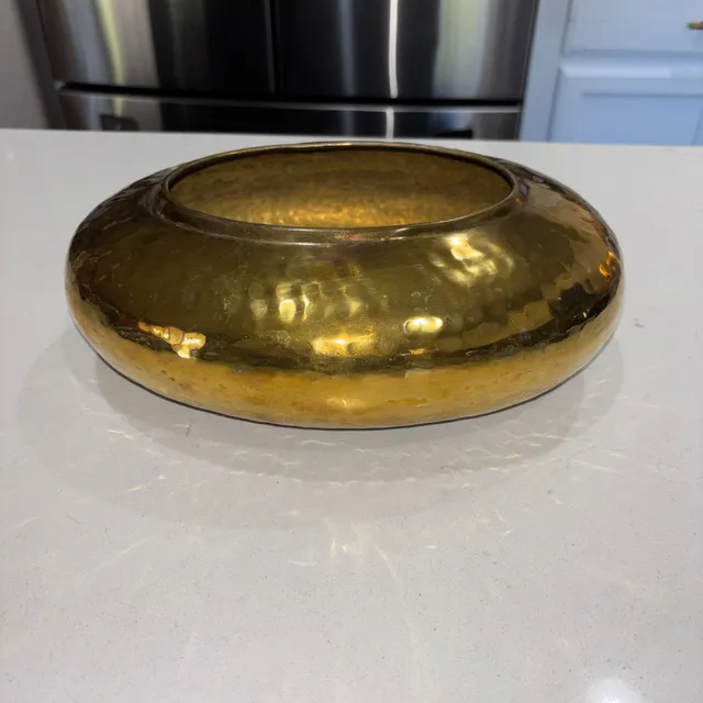 Vintage Brass Hammered Oval Planter Centerpiece Bowl
