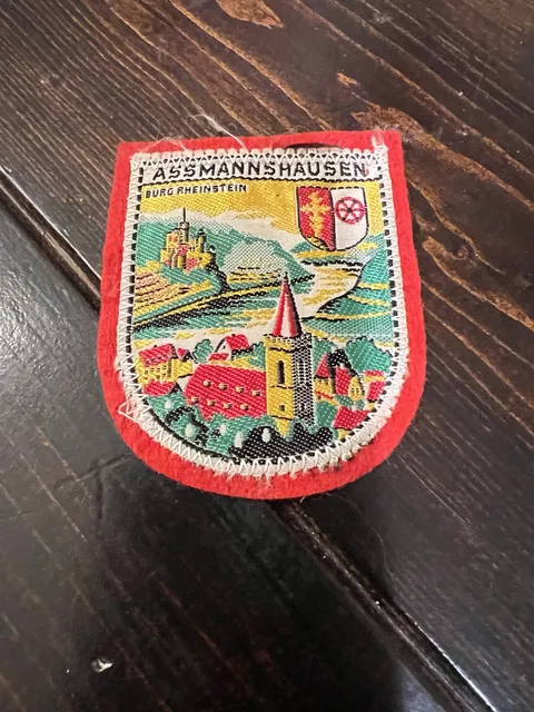 Assmannshausen Burg Rheinstein Woven Souvenir Patch Red Felt Backing