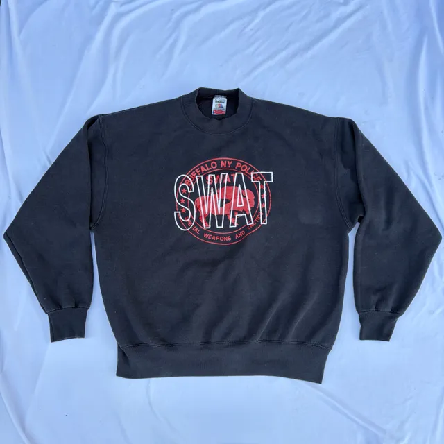 VTG 90s Buffalo NY Police SWAT Crewneck Sweatshirt XL Fruit of the Loom Boxy