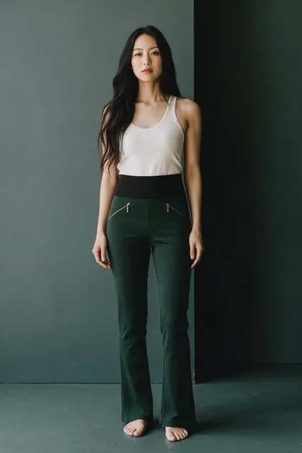 Zara Basic Pants Size M Green High Waist Zip Hem