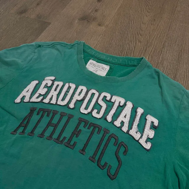 Aeropostale Athletics T-Shirt Size L/G Green Cotton Graphic Applique