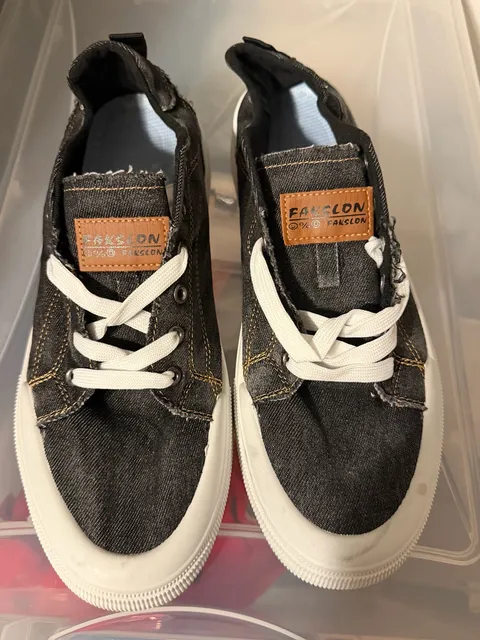 Faksclon Canvas Sneakers Size 48 Black Denim Casual Platform Shoes