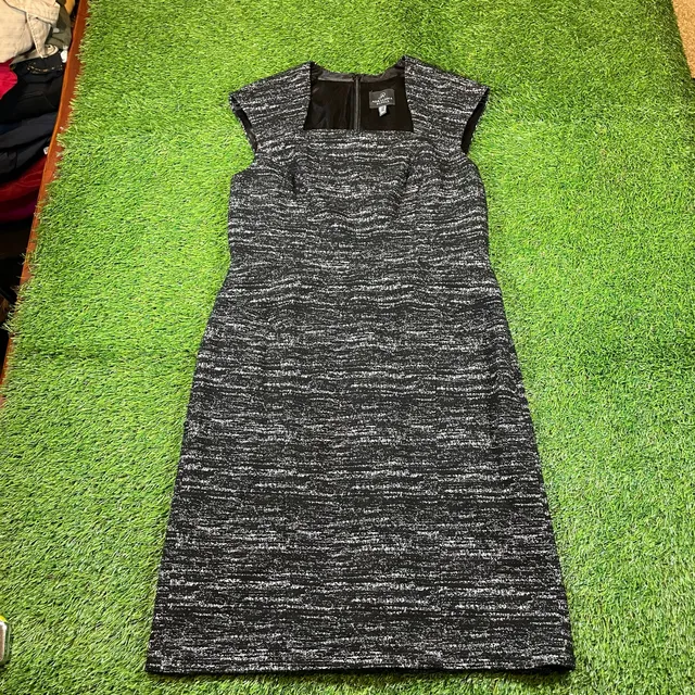 Adrianna Papell Tweed Sheath Dress Size 4 Black White