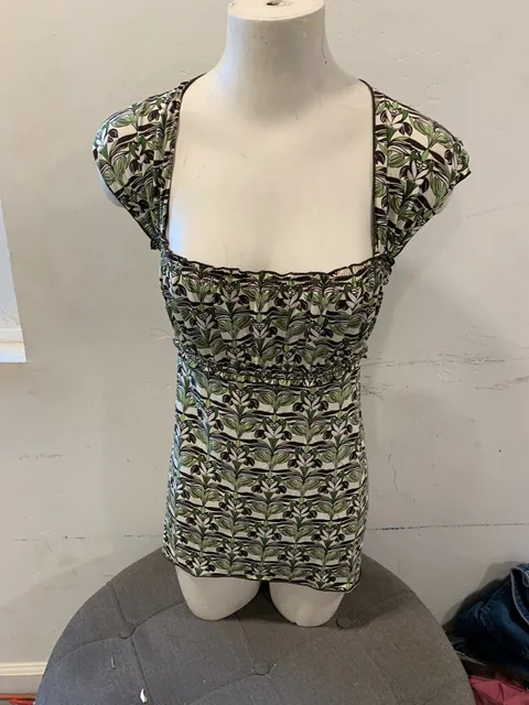 Y2kMax Studio Blouse Size S Green Brown Floral Print Short Sleeve Top