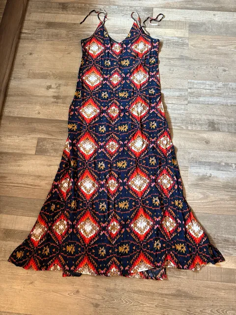 Chelsea & Theodore Maxi Dress Aztec Print Spaghetti Strap Boho size S