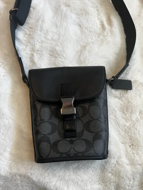 Coach Track Small Flap Crossbody In Signature Canvas Charcoal
