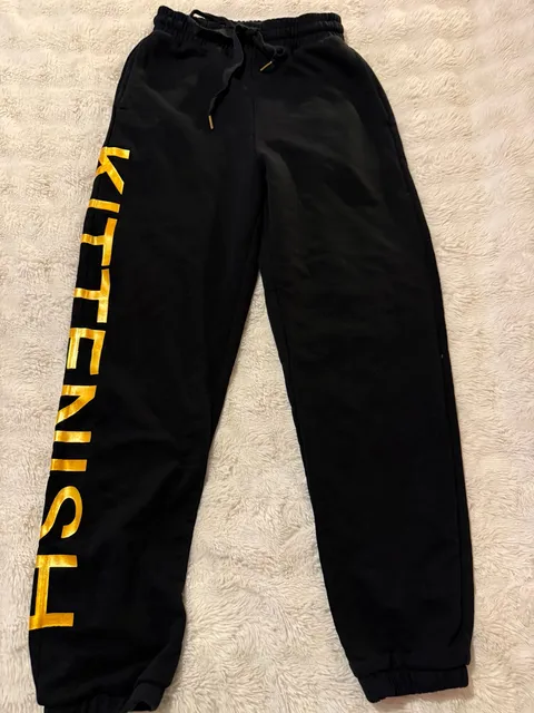 Kittenish Sweatpants Size Medium Black Gold Logo Joggers