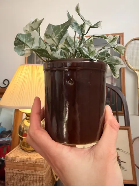 Vintage Brown Glazed Stoneware Pottery Crock Pot Planter