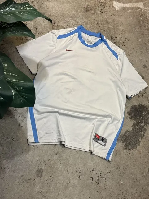 Nike Dri-Fit Jersey Size M White Blue Soccer Shirt