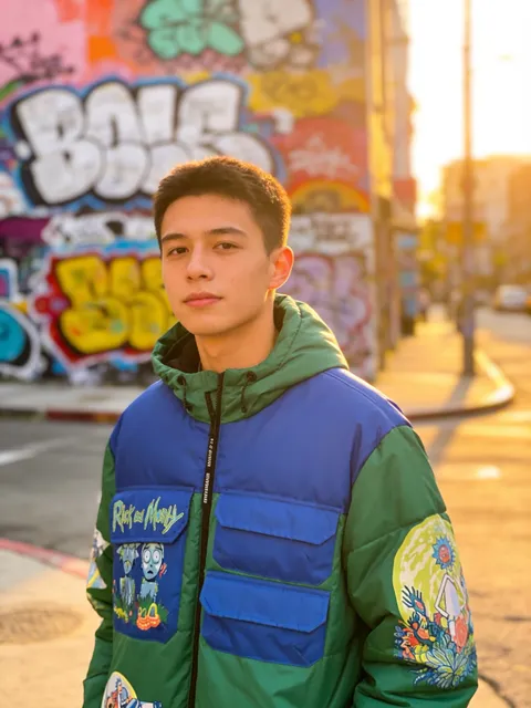 Members Only Rick And Morty Color Block Green and Blue Puffer Jacket Large