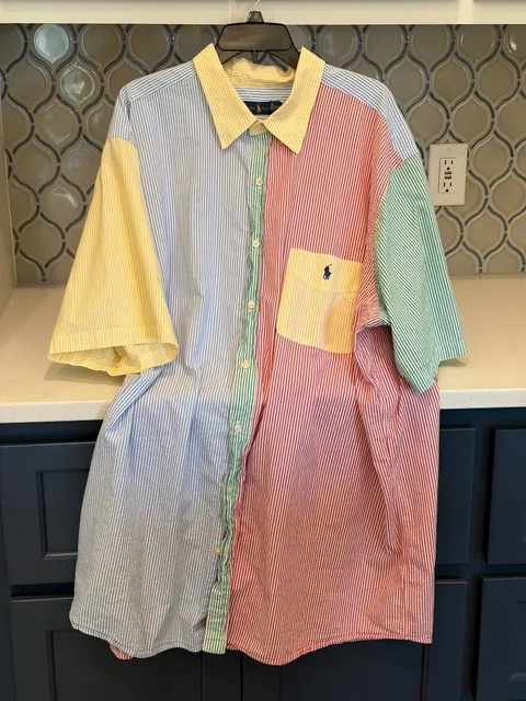 Polo Ralph Lauren Patchwork Seersucker Short Sleeve Button Up Shirt 3XLT 3TGL