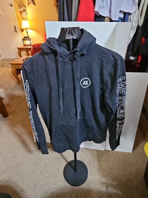 American Eagle Hoodie Size S Black AE Logo Graphic Pullover