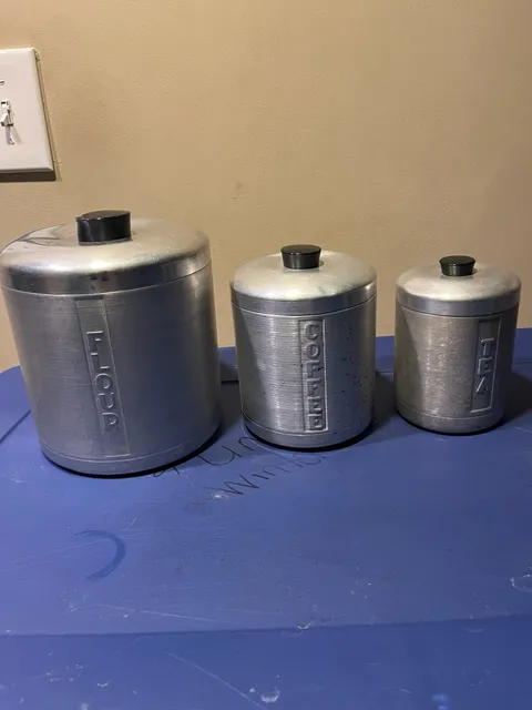 Vintage Spun Aluminum Canister Set Flour Coffee Tea