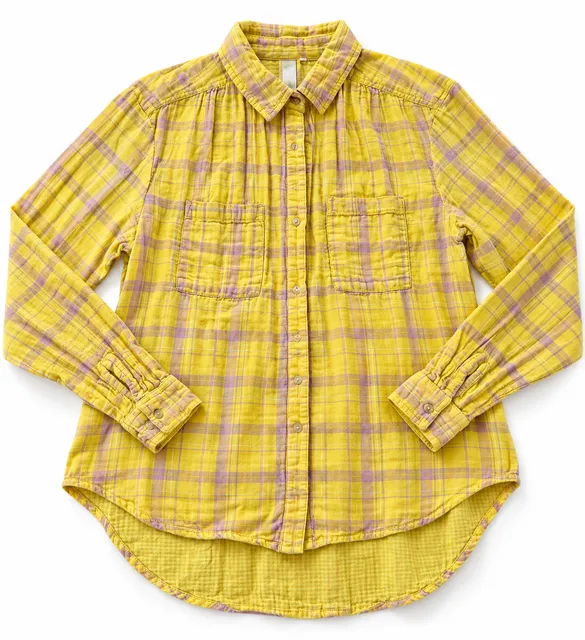 Anthropologie Plaid Long Sleeve Button Down Shirt Yellow Size S (b1)