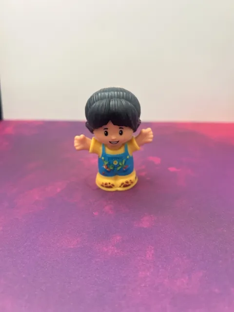 Fisher-Price Little People Figure Woman Black Hair mom Bun Overalls garden