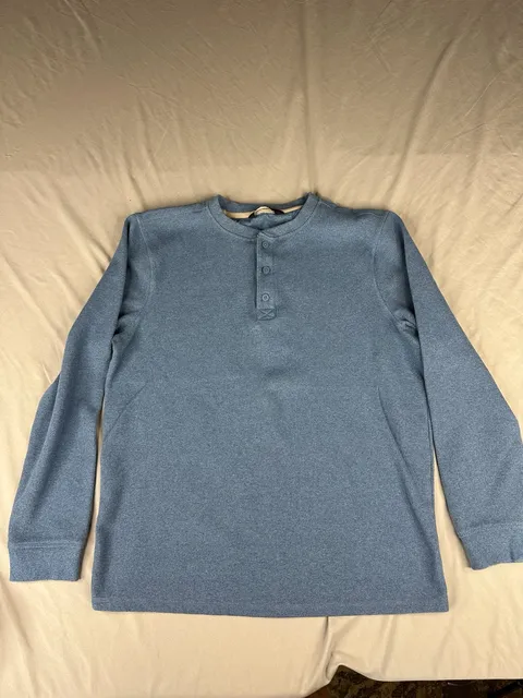 Member's Mark Thermal Henley Size XL Blue Long Sleeve Waffle Knit Shirt
