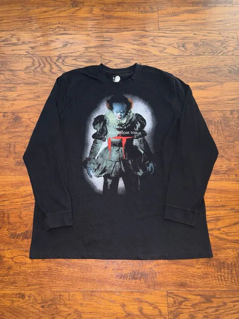 It Movie Pennywise Long Sleeve Graphic Tee Black