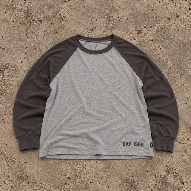 Gap 1969 Raglan Long Sleeve T-Shirt Gray Dark Gray