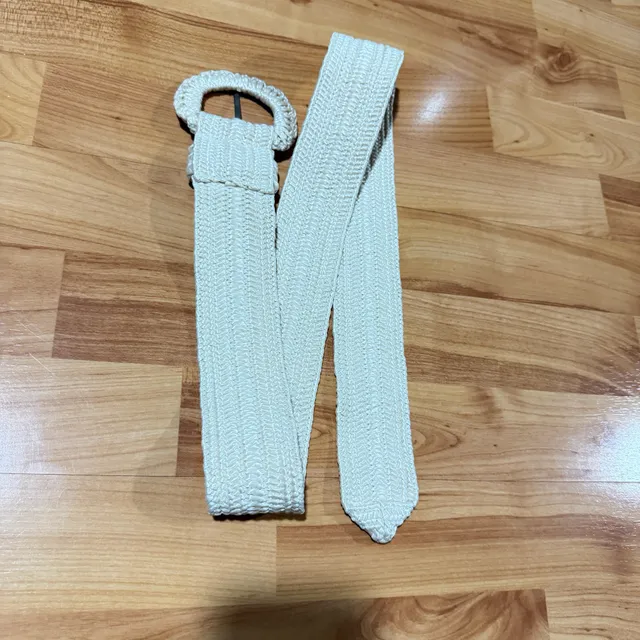 Vintage White Woven Braided Stretch Belt Round Buckle Size 38