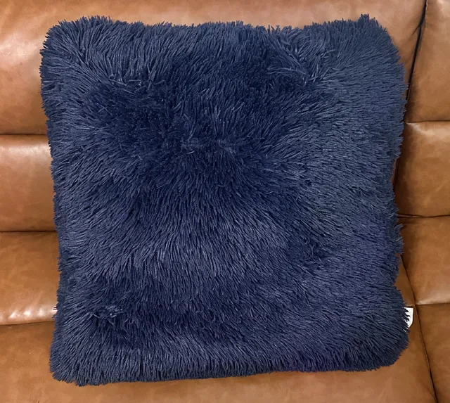 Artisan Shaggy Faux Fur Decorative Throw Pillow Dark Blue
