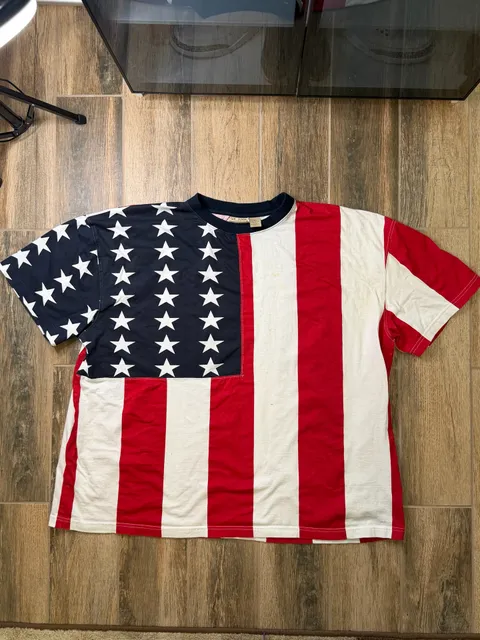 Vintage American Flag T Shirt USA Sun River Clothing Co. Size XXL Red White Blue