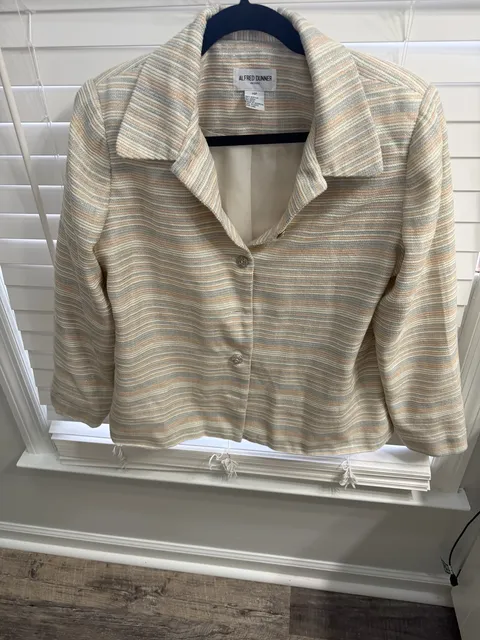 Alfred Dunner Blazer Size 14P Striped Multicolor Tweed Jacket