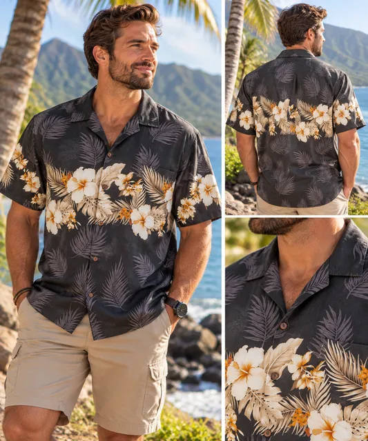 Pacific Legend Hawaiian Shirt Size 2XL Black Floral Print Cotton