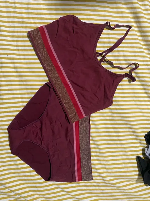 Cacique Bralette and Brief Set Size 18/20 Maroon Metallic Trim
