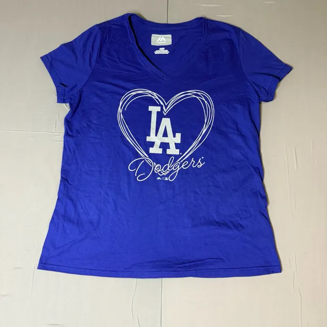 Majestic Los Angeles Dodgers V-Neck T-Shirt Size L Blue