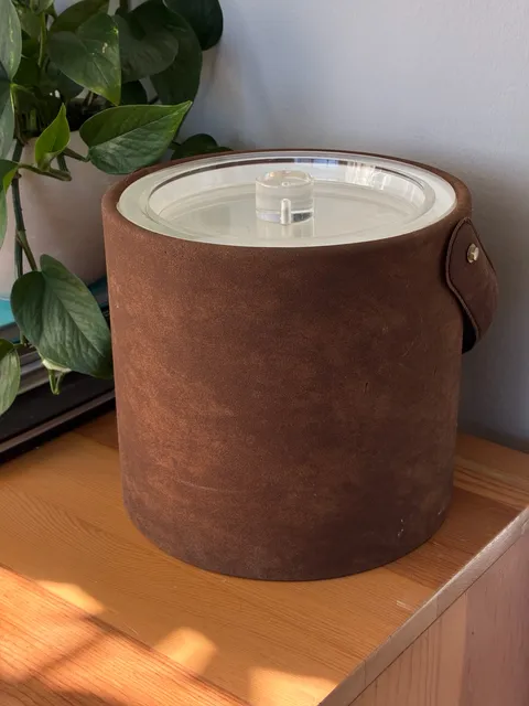 Georges Briard Brown Suede Ice Bucket with Lid