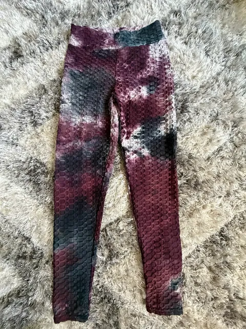 AQ-Sport Honeycomb Bubble Leggings Size L Maroon Tie Dye