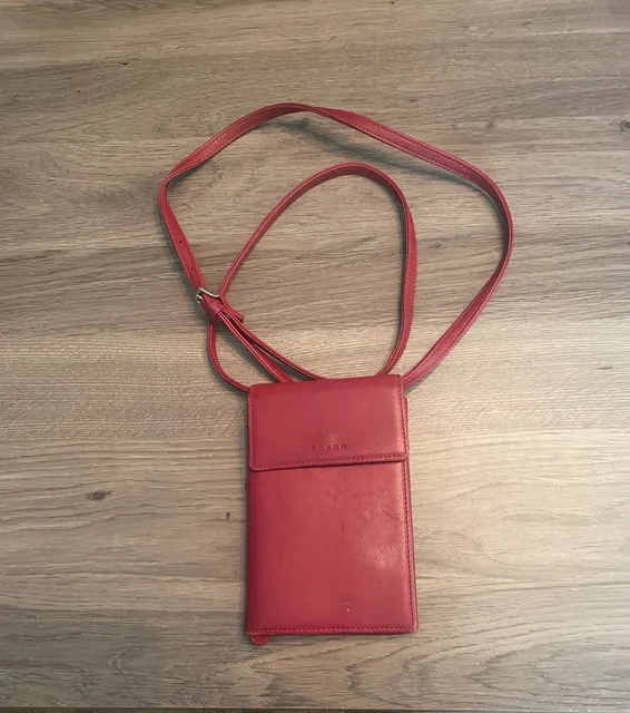 Coach Red Leather Swing Trifold Crossbody Wallet Bag