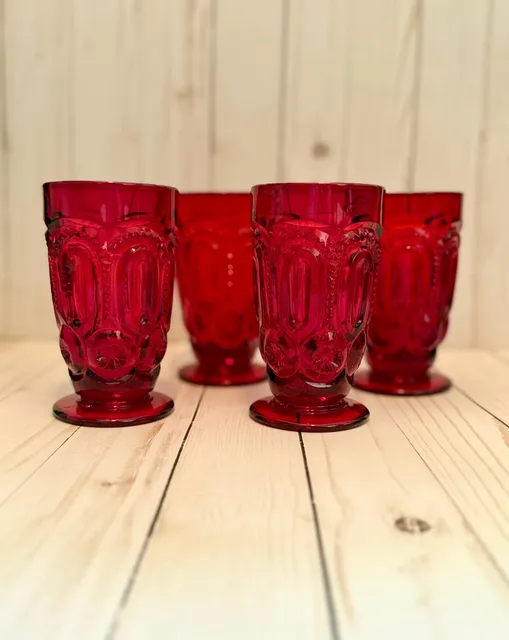 LE Smith Moon and Star Ruby Red Footed Tumblers Set