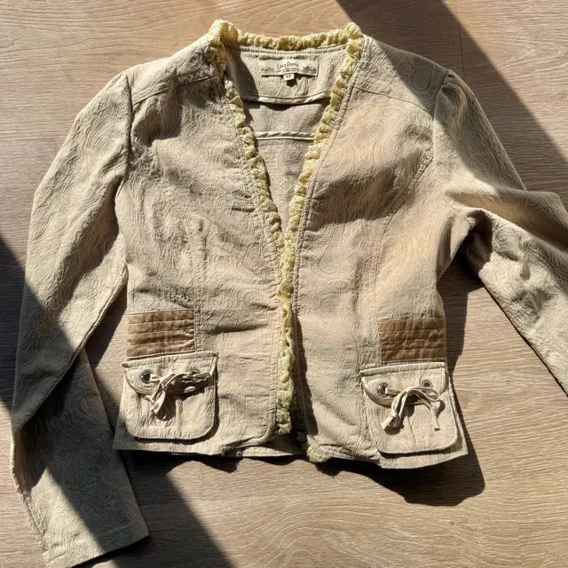 Jacket Beige Floral Brocade Ruffle with Bows
