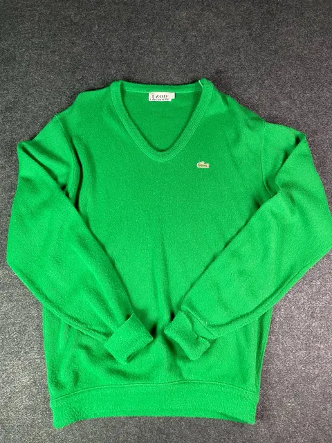 Izod Lacoste V-Neck Sweater Size L Green Vintage Acrylic Pullover