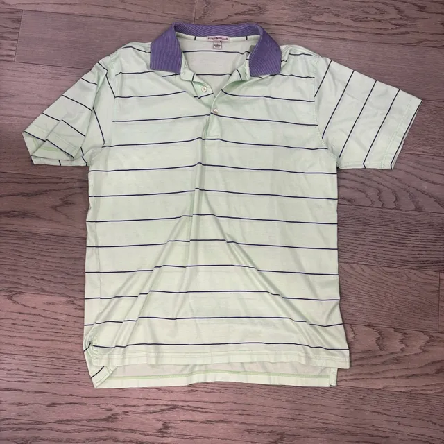 Peter Millar Striped Polo Shirt Size L Green Cotton Short Sleeve
