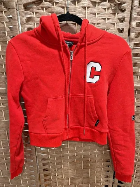 Hype And Vice Full Zip Cropped Hoodie Size S Red C Patch