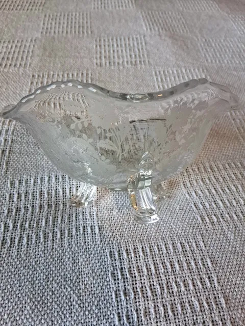 Vintage Etched Glass Footed Bowl