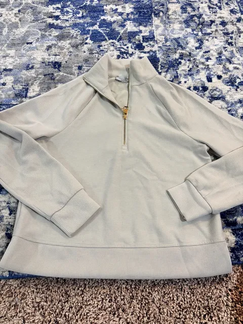 Cable & Gauge Studio 1/4 Zip Pullover Size S Beige Ribbed Sweatshirt