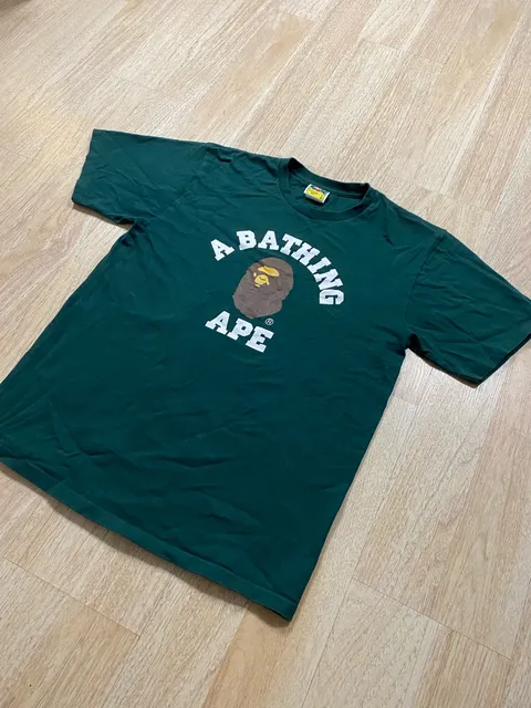 A Bathing Ape College Tee Size L Green Ape Head Graphic T-Shirt