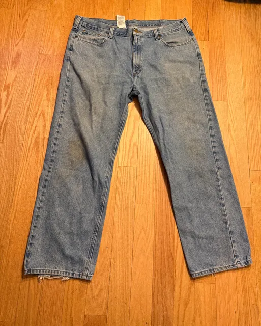 Carhartt B480 Traditional Fit Jeans Size 42x32 Light Wash Distressed Denim