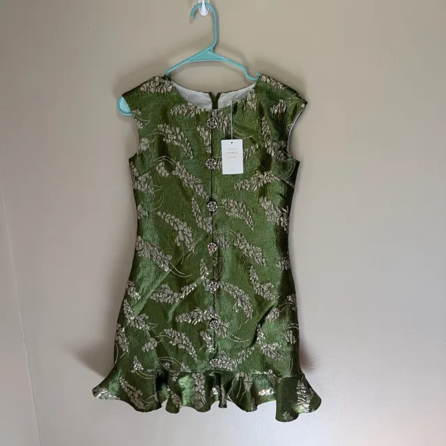 david charles london green gold brocade holiday party dress girls 14